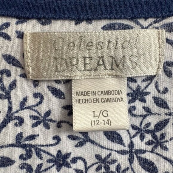 Celestial Dreams Elegant Blue and White Women's Large Pajama Set Comfy Cozy - Picture 3 of 5